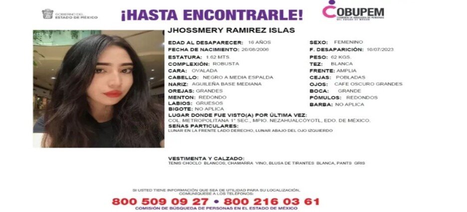 Se busca a Jhossmery Ramírez, la joven fue vista por última vez en Nezahualcóyotl