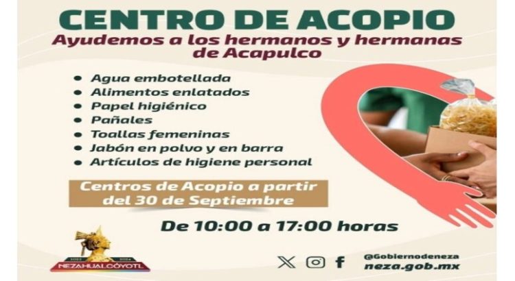 Abren centros de acopio en Neza para ayudar a damnificados de Guerrero