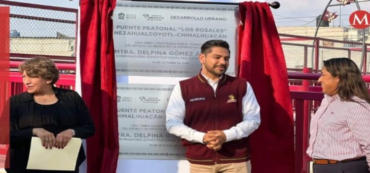 Gobernadora Delfina Gómez entrega puente peatonal “Los Rosales”