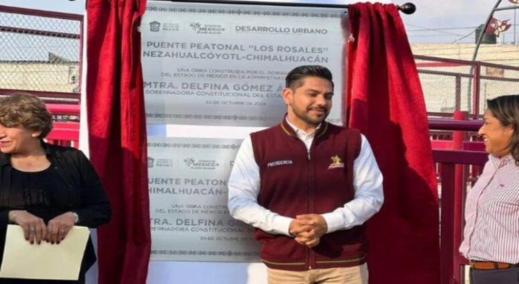 Gobernadora Delfina Gómez entrega puente peatonal “Los Rosales”