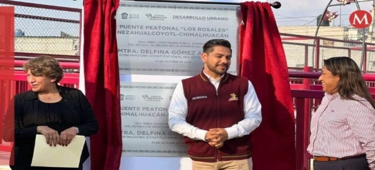 Gobernadora Delfina Gómez entrega puente peatonal “Los Rosales”