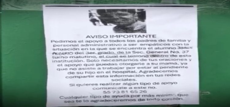Alumno accidentado en secundaria de Neza se encuentra grave