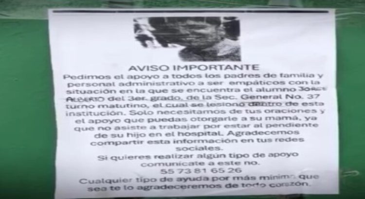 Alumno accidentado en secundaria de Neza se encuentra grave