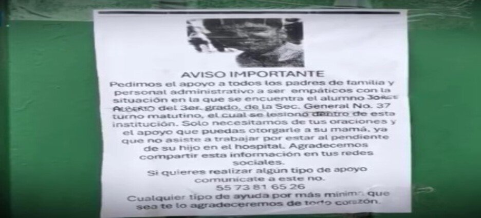 Alumno accidentado en secundaria de Neza se encuentra grave