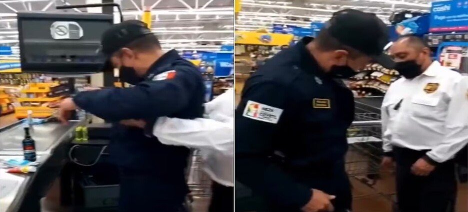 Captan a policía de Neza robando dentro de un Walmart
